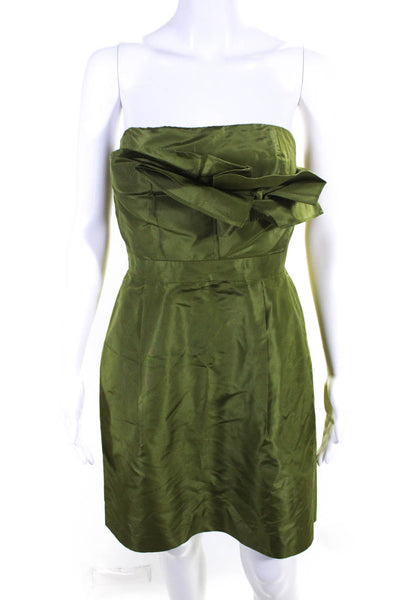 J Crew Womens Silk Ruffled Strapless High Waist Dress Green Size 10