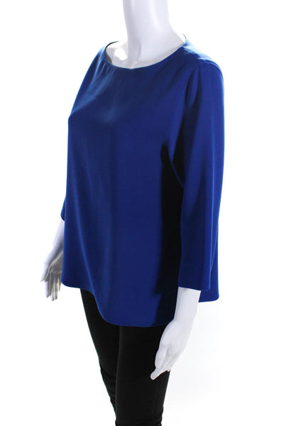 Nina Mclemore Womens 3/4 Sleeve Woven Crew Neck Top Blouse Blue Size 4