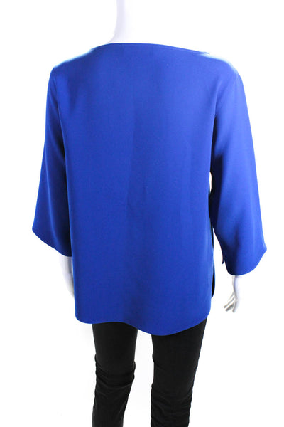 Nina Mclemore Womens 3/4 Sleeve Woven Crew Neck Top Blouse Blue Size 4
