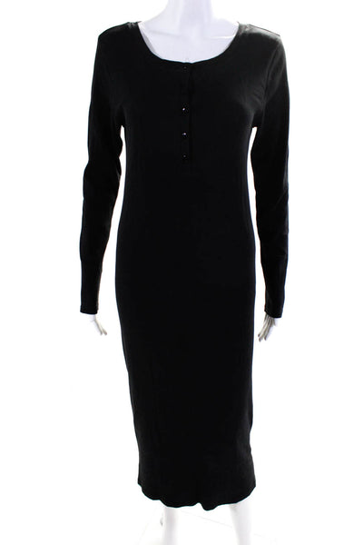 Leallo Women's Long Sleeve Henley Collar Maxi Dress Black Size L