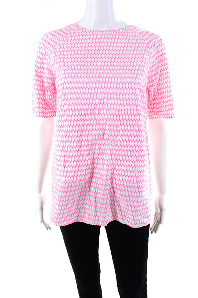 Roberta Freymann Womens Short Sleeve Geometric Tee Shirt Blouse Pink White Small