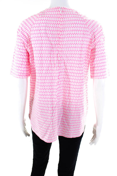 Roberta Freymann Womens Short Sleeve Geometric Tee Shirt Blouse Pink White Small