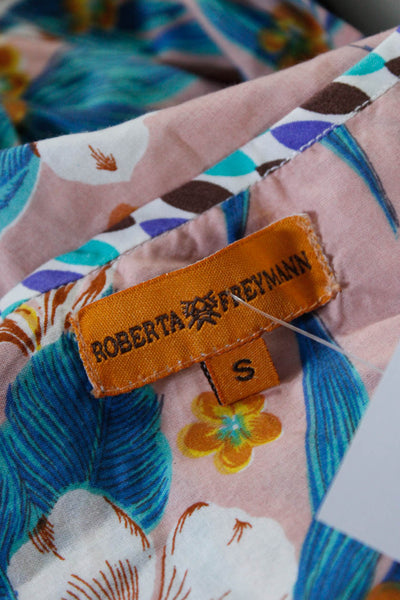 Roberta Freymann Womens Y Neck Floral Sheath Dress Pink Blue Size Small