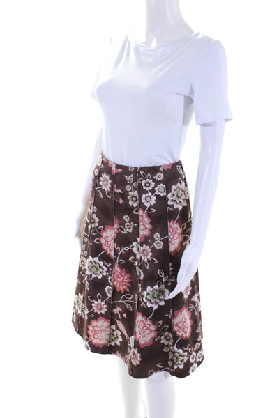 Yansi Fugel Womens Floral Beaded Embroidered Knee Length Skirt Brown Size 8