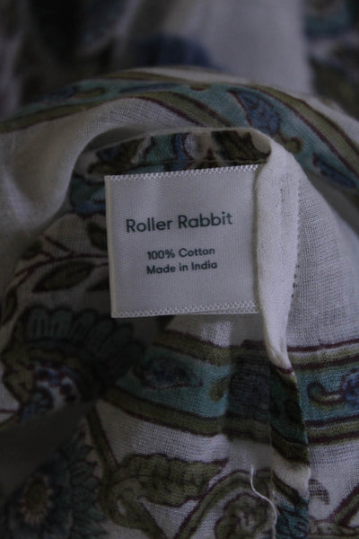 Roller Rabbit Womens 3/4 Sleeve V Neck Floral Tassel Shirt White Size Large
