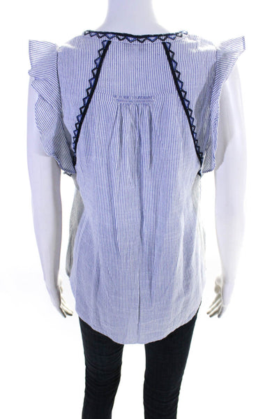 Suncoo Womens Striped V Neck Short Sleeves Blouse Blue White Size 1
