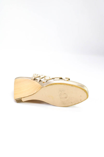 Adrienne Vittadini Womens Beaded Slide On Wedge Sandals Beige Size 8 Medium