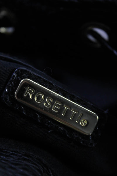 Rosetti Womens Pebbled Leather Drawstring Shoulder Handbag Blue Gray