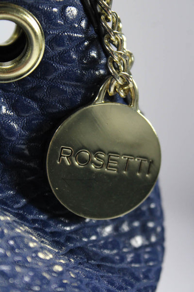 Rosetti Womens Pebbled Leather Drawstring Shoulder Handbag Blue Gray