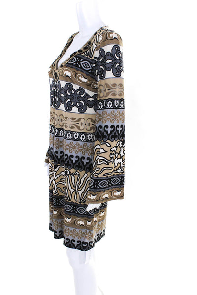 Hale Bob Womens Silk Abstract Print Jeweled Dress Beige Black Size  6