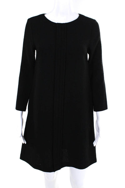 Lisa Perry Womens Back Zip 3/4 Sleeve Scoop Neck Shift Dress Black Wool Size 4