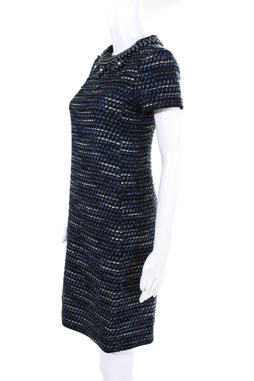 Moschino Cheap & Chic Womens Beaded Trim Tweed Shift Dress Navy