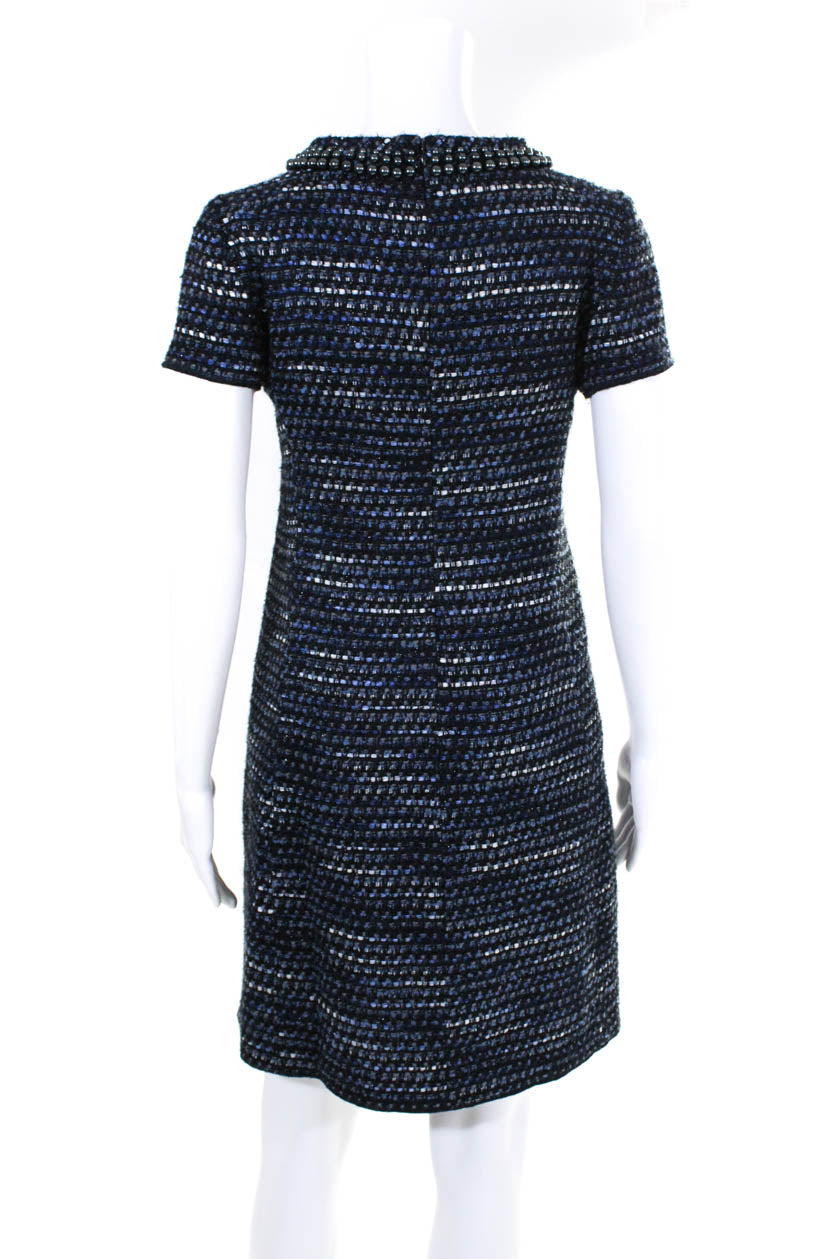 Moschino Cheap & Chic Womens Beaded Trim Tweed Shift Dress Navy