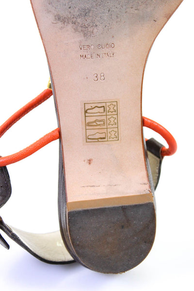 Antonio Barbato Womens Ankle T Strap Sandals Orange Brown Leather Size 38