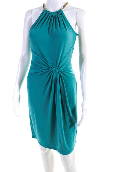 Michael Michael Kors Womens Chain-Link Strap Gathered Sheath Dress Turquoise XS