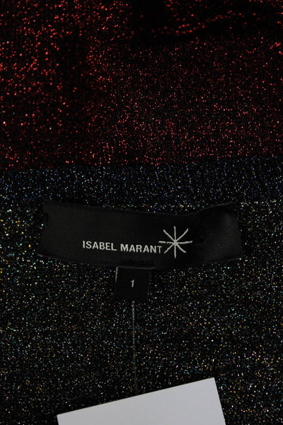 Isabel Marant Women's Striped Long Sleeve Glitter Mesh Blouse Multicolor Size 1