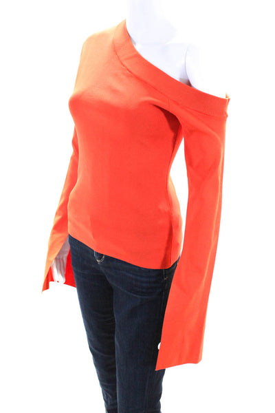 Solace London Womens Long Sleeve Knit Off Shoulder Top Shirt Orange Size 2