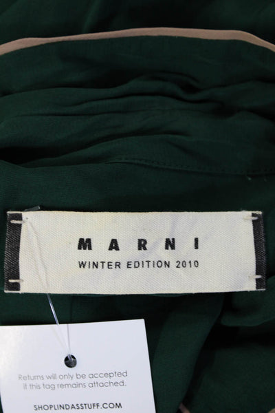 Marni Women's Long Sleeve Contrast Trim Button Down Blouse Green Size 42