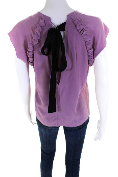 Marni Women's Silk Short Sleeve Ruffle Trim Low Back Blouse Pink Size 40