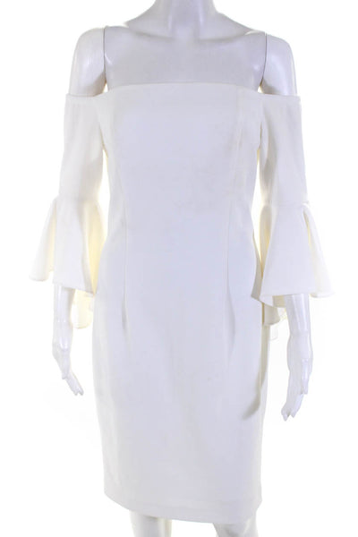 Calvin Klein Women's Off Shoulder Flounce Sleeve Sheath Dress White Size 4