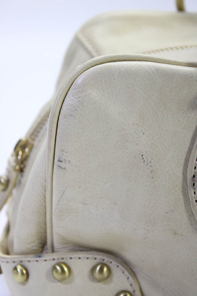 Kooba Womens Zip Top Double Handle Studded Trim Shoulder Handbag White Leather