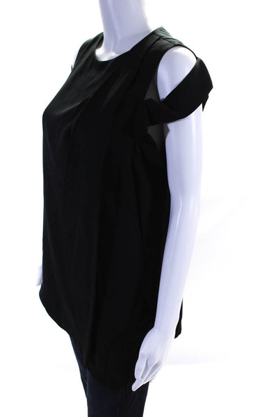 3.1 Phillip Lim Womens Back Zip Cold Shoulder Silk Side Slit Top Black Size 4