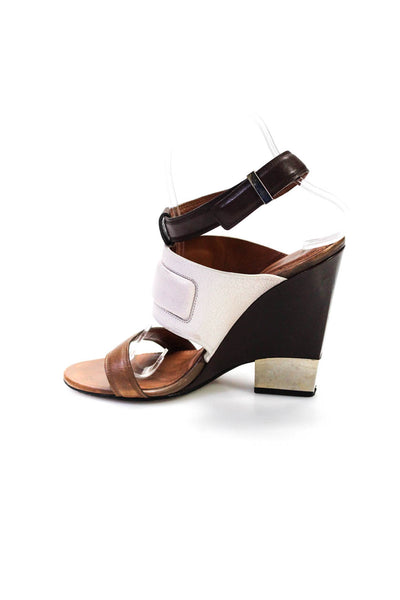 Givenchy Women's Leather Ankle Strap Wedge Heel Sandals Brown White Size 37