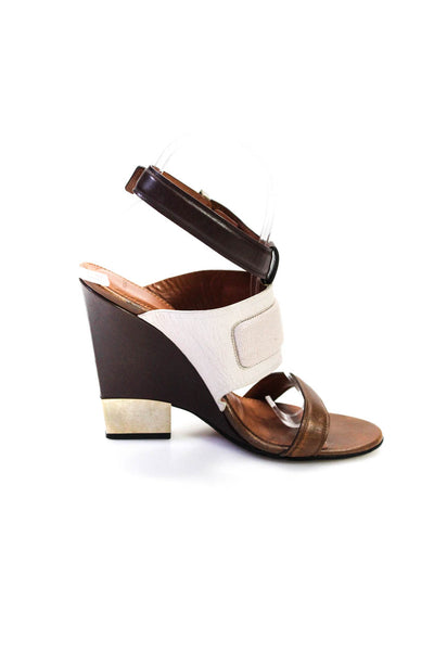 Givenchy Women's Leather Ankle Strap Wedge Heel Sandals Brown White Size 37