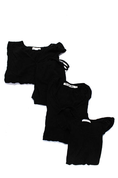 Velvet Women's V-Neck Long Sleeves Blouse Black Size L Lot 3