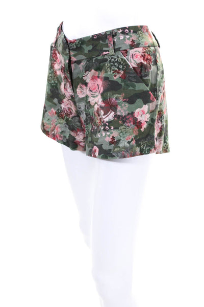 Drew Womens Mid Rise Floral Camouflage Shorts Pink Green Cotton Size 6
