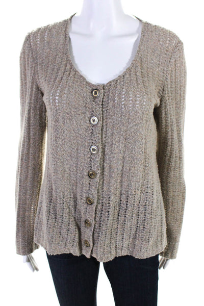 St. John Collection Womens Wool Crochet Button Up Sweater Cardigan Brown Size M