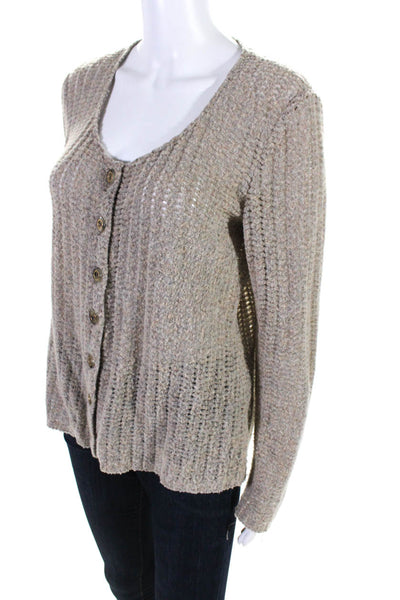 St. John Collection Womens Wool Crochet Button Up Sweater Cardigan Brown Size M