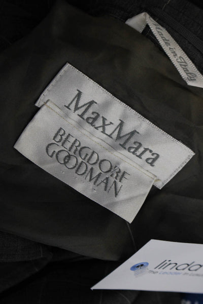 Max Mara Womens Wool Check Print Long Sleeve Mid-Length Blazer Gray White Size 8