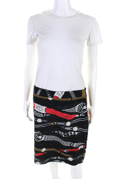 Rosa Cha Womens Silk Wristwatch Graphic Print Straight Short Skirt Black Size 8