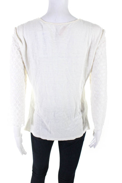Tory Burch Women's 3/4 Sleeve Embroidered V Neck Tunic Blouse White Size S