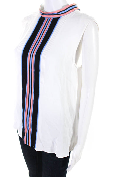 Reiss Women's Sleeveless Mock Neck Striped Tank Top Blouse White Size 6
