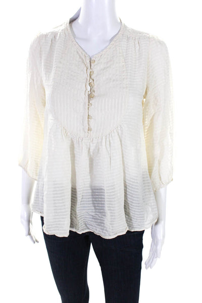 Etoile Isabel Marant Women's 3/4 Sleeve Button Down Blouse Ivory Size 1