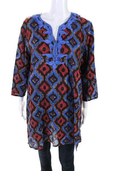 Roberta Roller Rabbit Womens Cotton Geometric Print Tunic Top Multicolor Size M