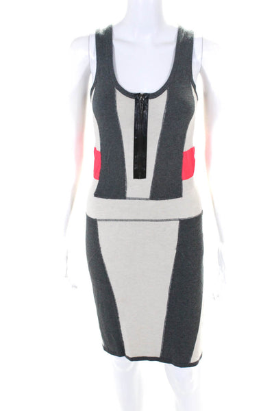 Artelier Nicole Miller Womens Patchwork Colorblock Zipped Midi Dress Gray Size S