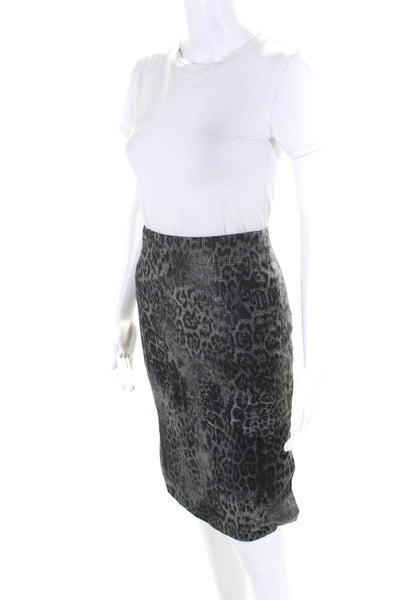 LBK Lourarok Womens Silk Animal Print Striped Back Zipped Midi Skirt Gray Size 8