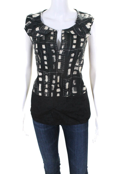 Hache Womens Patchwork Spotted Pleated Striped Sleeveless Top Black Size EUR42