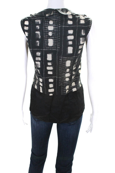 Hache Womens Patchwork Spotted Pleated Striped Sleeveless Top Black Size EUR42