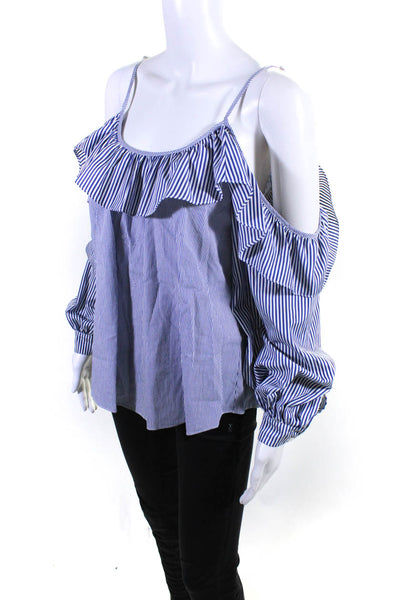 Parker Womens Striped Ruffled Cold Shoulder Long Sleeve Blouse Top Blue Size S
