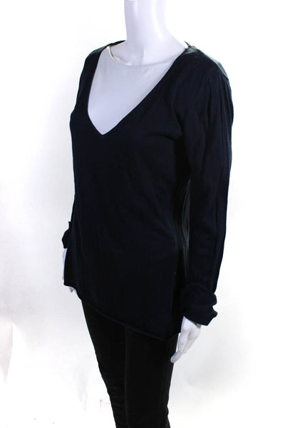 Minnie Rose Womens Cotton V-Neck Long Sleeve Pullover Sweater Top Navy Size XS