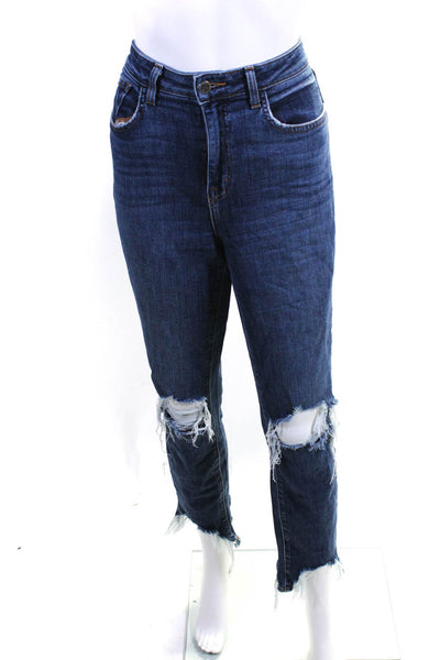 L'Agence Womens Cotton Distressed High Rise Skinny Jeans Pants Blue Size 29