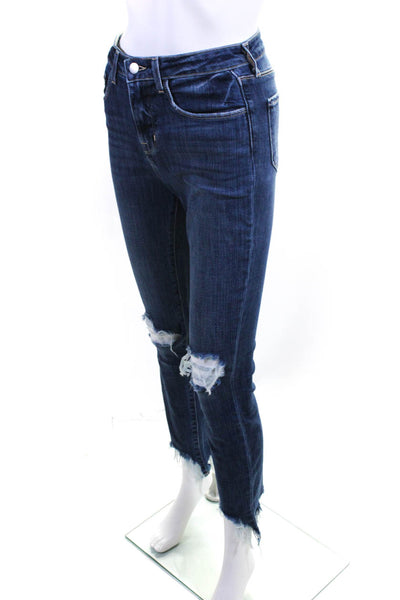 L'Agence Womens Cotton High Rise Distressed Dark Wash Skinny Jeans Blue Size 24