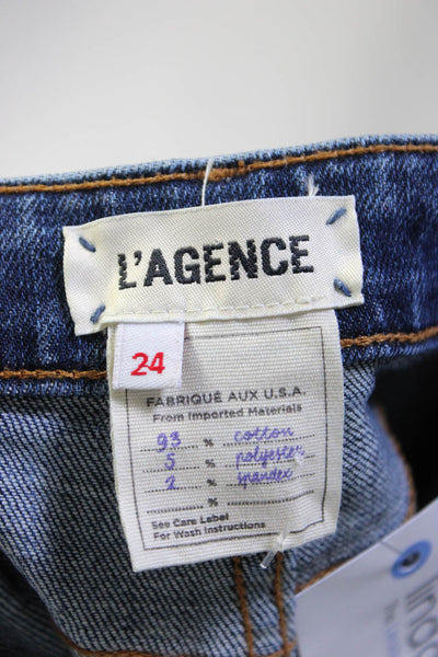 L'Agence Womens Distressed Classic Vintage Destruct Skinny Jeans Blue Size 24