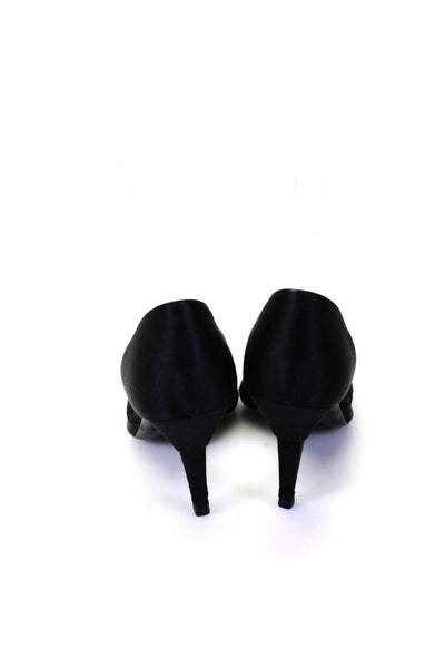 Prada Womens Satin Peep Toe Mid Stiletto D'orsay Heels Black Size 7.5US 37.5EU