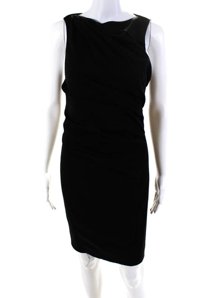 Helmut Lang Womens Ruched Sleeveless Dress Black Wool Size 2