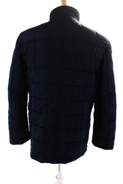 Enzo Tovare Mens Quilted High Neck Zip + Button Up Puffer Jacket Navy Size M